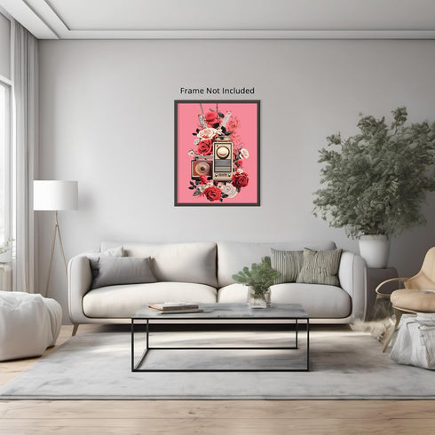 Posterizer 1 pcs-old timey radio-pink background collage-Abstract & Modern Art-Floral & Botanical Art-Gift for Art Lovers- UNFRAMED Wall Art...