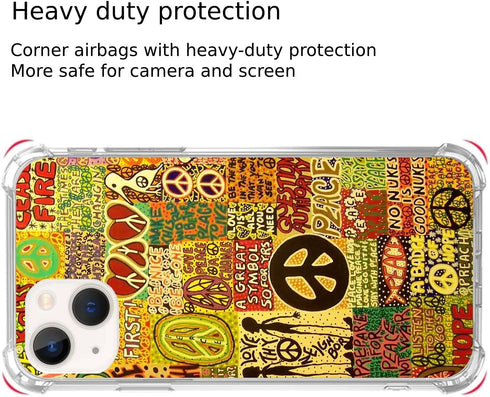 Aesthetic Vintage Hippie Peace Case Compatible with iPhone 15, Psychedelic Trippy Case for iPhone 15, Unique Trendy Design TPU Bumper Cover Case...