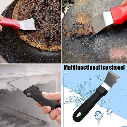 5Pcs Kitchen Stove Cleaning Brush + Scraper Tool Set, Heavy Duty Scraper for Gas Burners Cooktop Pot Pan Brass, Stainless Steel and Nylon Brush He...