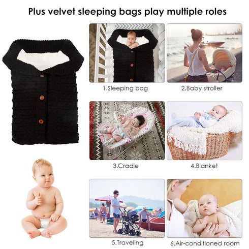 Newborn Baby Swaddle Blanket, Baby Kids Toddler Knit Soft Warm Fleece Blanket Swaddle Sleeping Bag Stroller Unisex Wrap for Boys Girls (Black)...