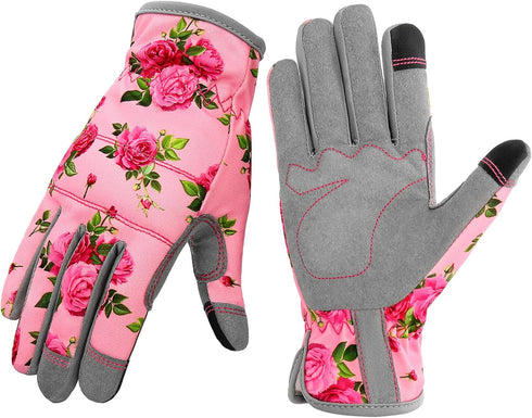 Leather Gardening Gloves for Women, Flexible Breathable Garden Gloves,Thorn Proof Working Gloves for Weeding, Digging and Pruning, Medium, Pink...