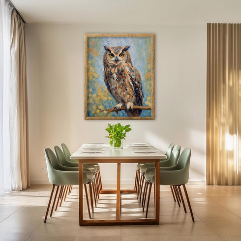 Posterizer 1 pcs- An owl on a tree with yellow flowers-Art for Animal Lovers-Floral Botanical Art - Gift for Men Women Teens-decor for Bedroom, Of...