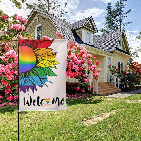 Pride Welcome Garden Flags, Double Sided LGBTQ Progress Yard Flag 12x18 Inch for Lesbian Gay Bisexual Pride Month Decorations Indoor Community Law...