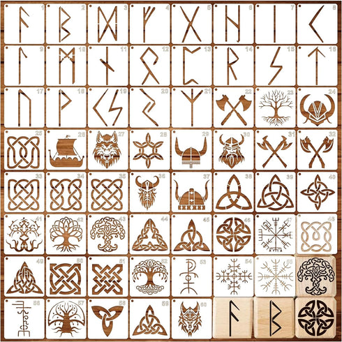 60pcs Runes Stencils for Painting on Wood Burning Patterns Tree of Life Stencils Nature Stencil Tree Paint Template on Art Craft Canvas Wall Fabri...