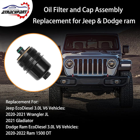 Engine Oil Filter ? Replacement for Jeep Ram 3.0L V6 EcoDiesel 2020-2021 Jeep Wrangler JL, 2021 Jeep Gladiator, 2020-2022 Ram 1500 DT ?Replaces# 6...