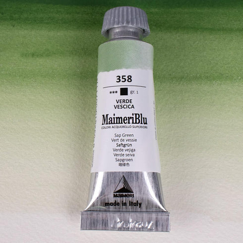 MaimeriBlu 12ml Single-Pigment Watercolor Paint - Sap Green PG17 Professional Watercolor Paint - Lightfast and Transparent Watercolor Paint Tube f...