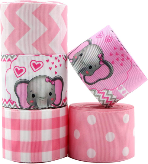 David accessories Elephant Grosgrain Ribbon Tape 1.5" Wide x 25 Yards Total-5 Rolls 5 Yards for DIY Handmade Hair Bow Headwear Wedding Festival Ho...