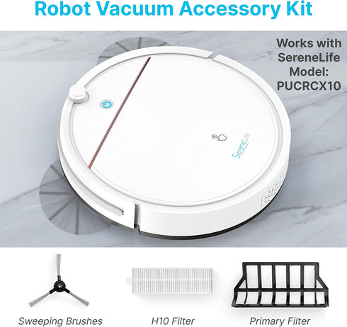 Dana Trading Smart Robot Vacuum Accessory Kit - 2 Replacement Side Brush, Primary Filter, & 2 H10 Filters for SereneLife Smart Automatic Robot Vac...