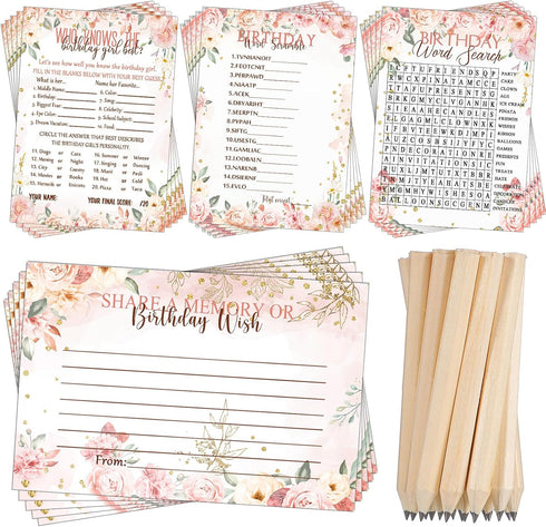 Fumete Birthday Party Games 100 Pcs Who Knows The Birthday Girl Game with 20 Pencils Girly Birthday Cards Set for Child Teen Adults Sweet Sleepove...