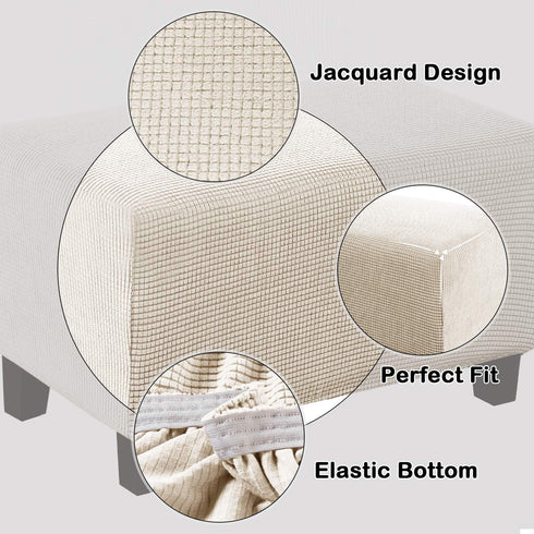 Turquoize Stretch Ottoman Cover Ottoman Slipcover Sofa Cover Footstool Protector Storage Ottoman Covers Furniture Protector Soft Rectangle slipcov...