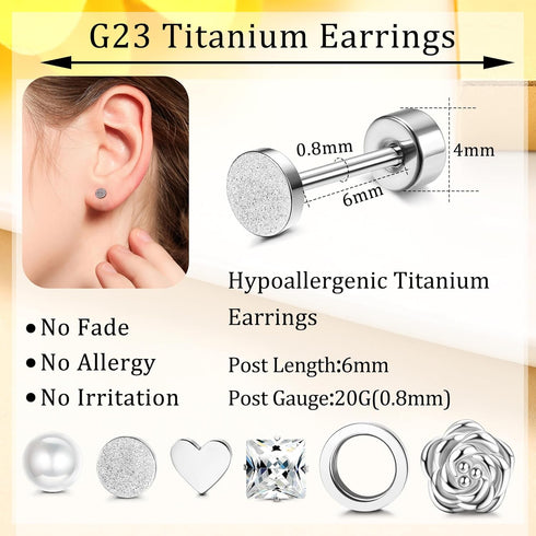 JOERICA Titanium Earrings for Sensitive Ears G23 Pure Titanium Stud Earrings for Women Butterfly Moon Star Opal Cubic Zirconia Hypoallergenic Tita...