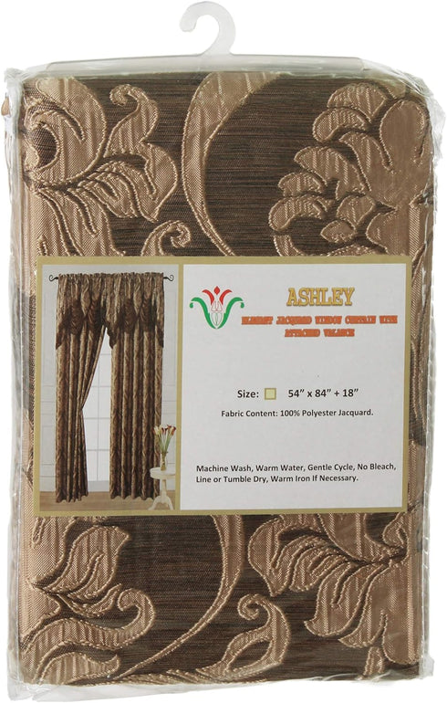 V Luxury Jacquard Curtain Panel with Attached Waterfall Valance, 54 by 84-Inch Ashley Taupe...