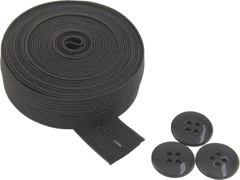 Flat Sewing Band Spool with Buttonholes, Elastic Stretchable, Ideal for DIY Waistbands and Necklines (Black, 3/4 inch × 3 Yards)...