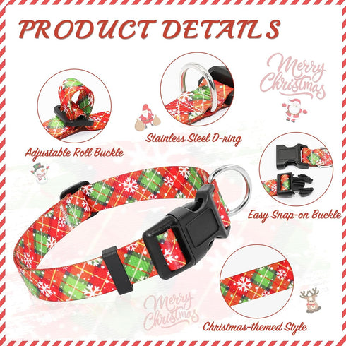 Dogs Christmas Collar, Red Plaid Snowflake-Themed Christmas Cute Dog Collars, Adjustable Puppy Dog Collar for Small Dogs, Pet Decorative Collar (C...