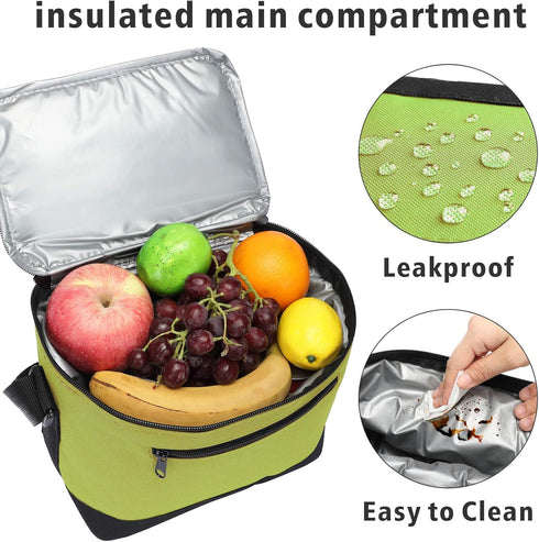 BuyAgain Lunch Bag, 600D Poly Small 6 Can Insulated Reusable Lunch Cooler Bag PEVA Water-resistant Lining for Women Men Adult Work, Apple Green...