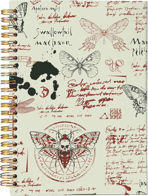 Moth Dead Head Notebook - Skull Notebook, Goth Gothic Journal, Witch Notebook, Goth Office Supplies, Vintage Moth Butterfly Spiral Notebook 5.5x8....