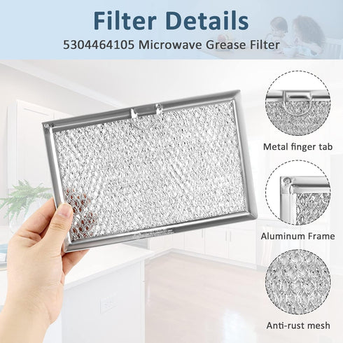 WB06X10608 5304464105 Microwave Grease Filter fit for Frigi.daire G.E Microwave by Fetechmate Replace 5304517871 5304478913 5304509444 5 x 7-5/8 M...