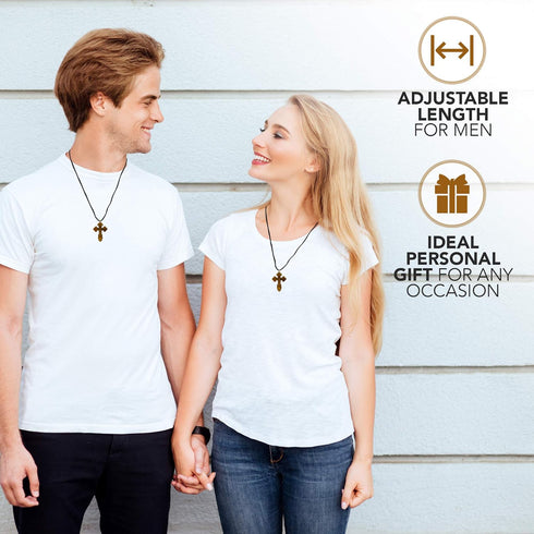 AUTHENTIC Bethlehem Olive Wood Eastern Cross Pendant in Natural Cotton Pouch with Christogram - Cross for Men & Women...