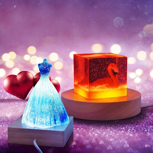 YAKAMOZ 2Pcs Round Wooden LED Lights Display Base for Laser Glass Resin Art(it did not Come with a Control to Change The Lights)...