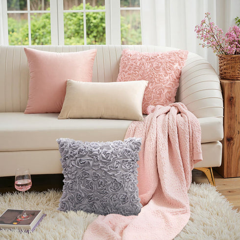 MIULEE 3D Decorative Romantic Valentines Stereo Chiffon Rose Flower Throw Pillow Cover Solid Pillowcase for Girl Women Wedding Sofa Bedroom Car De...