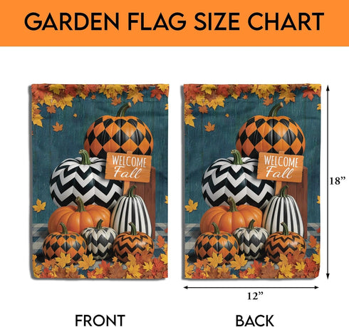 V VIBEPY All Over Printed Fall Double Sided Garden Flags, 12x18" Garden Flag, Fall Leaves Pumpkin Flag, Welcome Fall Flag for Patio Decor, Autumn ...