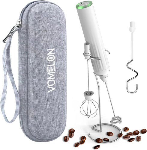 Milk Frother Handheld with 3 Stainless Steel Whisks, Rechargeable Electric Drink Mixer with Stand & Travel Case, Milk Foamer for Coffee, Latte, Ca...