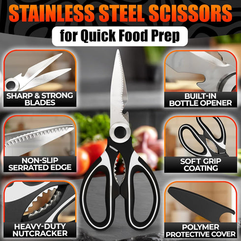 Kitchen Shears for Food Heavy Duty – Kitchen Scissors All Purpose with Cover, 2CR13 Stainless Steel Blades, Rust-Resistant Utility Scissors with B...