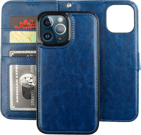 Bocasal Detachable Wallet Case for iPhone 13 Pro Max RFID Blocking Card Slots Holder Premium PU Leather Magnetic Kickstand Shockproof Wrist Strap ...
