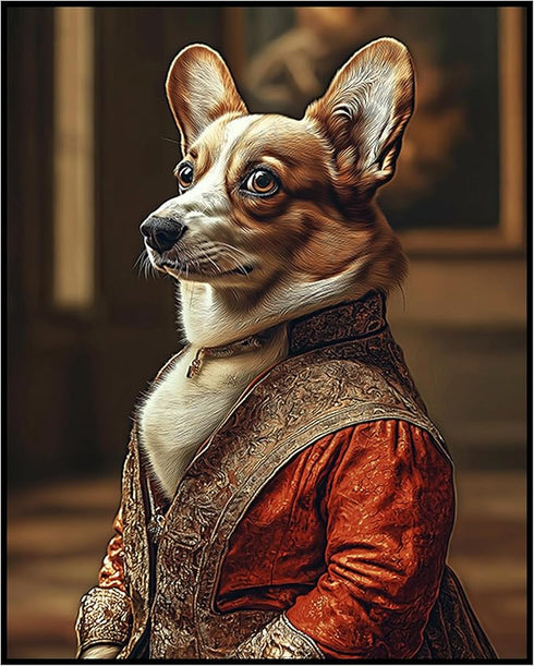 Posterizer 1 pcs-whimsical royal portrait of corgi dog in clothes 3-Art for Animal Lovers-Comedy Art-Decorations for Bedroom, Office, Living Room ...