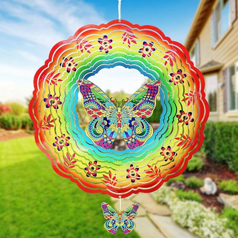 OWANVION Metal Butterfly Wind Spinners, Hanging Stainless Steel Garden Spinner Butterfly Gift for Women Men, 12 Inch Kinetic Wind Catchers Sculptu...