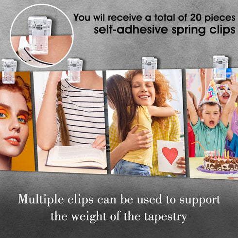20PCS Self Adhesive Clips Sticky Clips for Hanging Plastic Sticky Photo Clips Rectangle Sticky Clips Double-Sided Adhesive Spring Clips for Home O...
