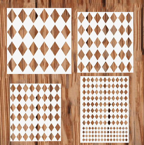 4PCS Harlequin Stencils 4 Sizes Square Diamond Shape Templates Reusable Diamond Harlequin Stencil for Painting on Wood Wall Decor...