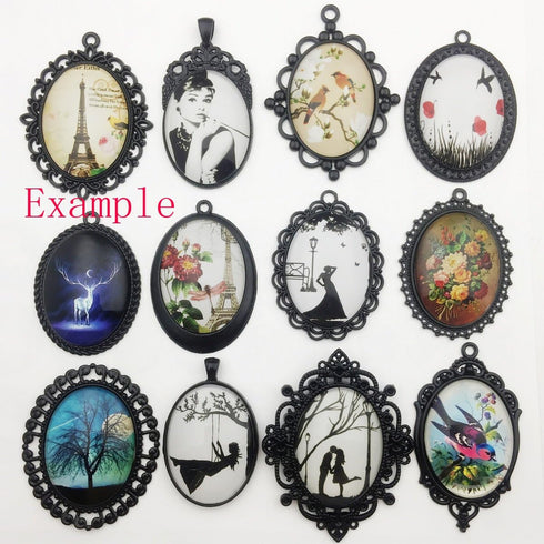 10pcs 30x40mm Black Oval Blank Bezel Pendant Trays Base Cabochon Settings Trays Pendant Blanks (M117)...