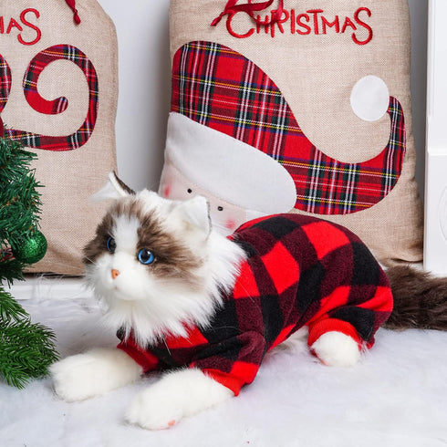 Pet Christmas Pajamas Red Black Buffalo Plaid Jumpsuit Dog Cat Soft Winter Clothes Puppy Doggie Checkered Sweater Apparel (X-Large)...