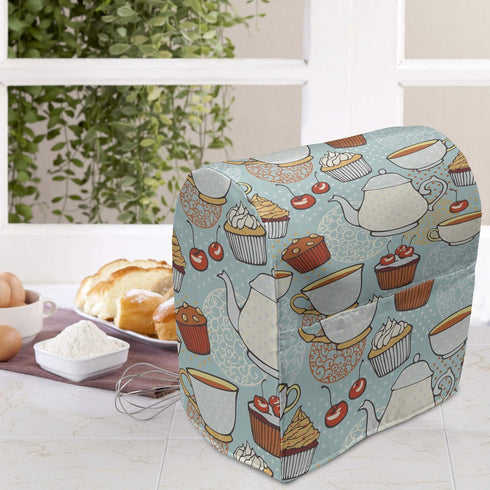 Lunarable Tea Party Stand Mixer Cover, Retro Style Yummy Cakes Cookie Teapot Delicious Tea Time Nostalgic Illustration, Kitchen Appliance Organize...