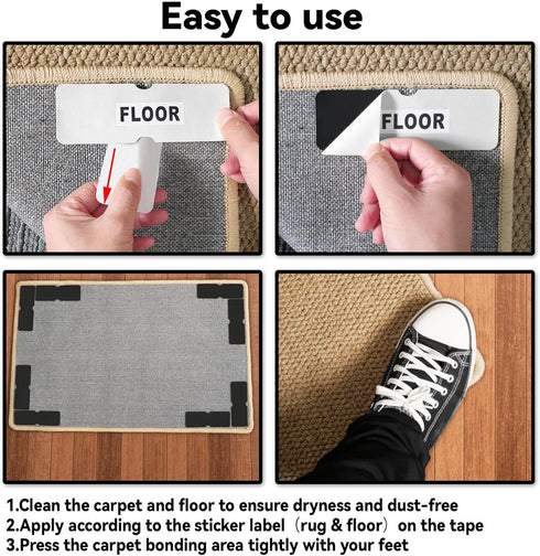 Rug Carpet Non Slip Grippers, Reusable and Washable Double Sided Carpet Tape Pads, Strong Adhesive Grippers for Area Rugs, Keep Corners Flat, No D...