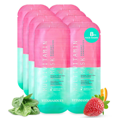 Vitamasques Multivitamin Face Mask, 8-Pack - Hydrating and Nourishing for Radiant Skin, Provides Vitamins B, C & E...