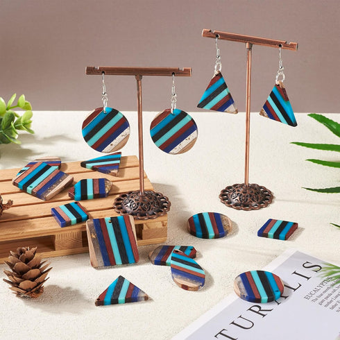Beadthoven 52pcs Boho Wood Women Earring Making Kit, Striped Resin Wood Earrings Charms Pendants Natural Wood Cutouts Pieces Wooden Earring Blanks...
