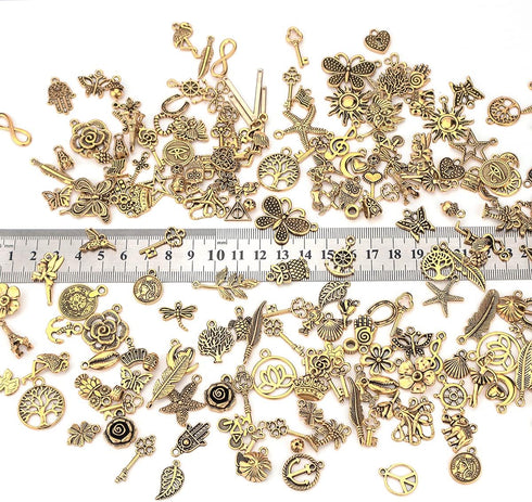 JIALEEY 200Pcs Tibetan Antique Gold Charm Mixed Pendants DIY for Bracelet Necklace Jewelry Making and Crafting...
