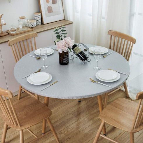 NLMUVW Round Vinyl Tablecloth with Elastic Edge Flannel Backing, Fitted PVC Table Cloth Waterproof Wipe Clean Table Cover for Picnic Party Outdoor...