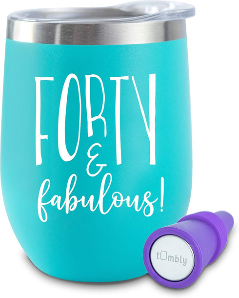 40th Birthday Tumbler - 40th Birthday Gifts for Women – 40 and Fabulous Wine Glass - Forty and Fabulous Tumbler, Cup, Mug, Drinkware - Fun, Fierce...