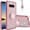 for Galaxy Note 8 Phone Case with Ring Stand Lanyard Strap Drop Protection Shockproof 2-Layer Protective Cover Cute Bling Glitter Girls Women Case...