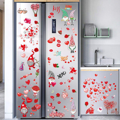 Whaline 149Pcs Valentine's Day Window Cling Stickers Double-Sided Heart Elf Gnome Love Rose Decals PVC Waterproof Window Stickers Decor for Weddin...