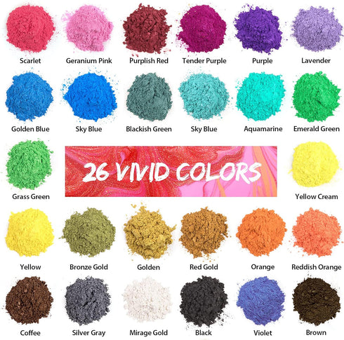 HTVRONT Mica Powder for Epoxy Resin 104 g - 26 Colors Shimmery Pigment Powder - Easy to Mix & Natural for Soap Making, Lip Gloss, Bath Bombs...