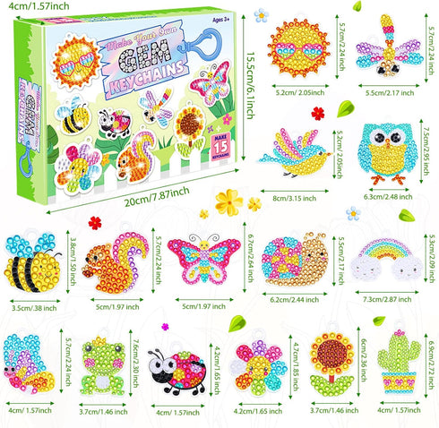Inbagi 15 Pcs Spring Diamond Painting Keychains Spring Flower Diamond Art Keychains Spring Animal 5d Diamond Key Chains Ring Pendant DIY Diamond D...