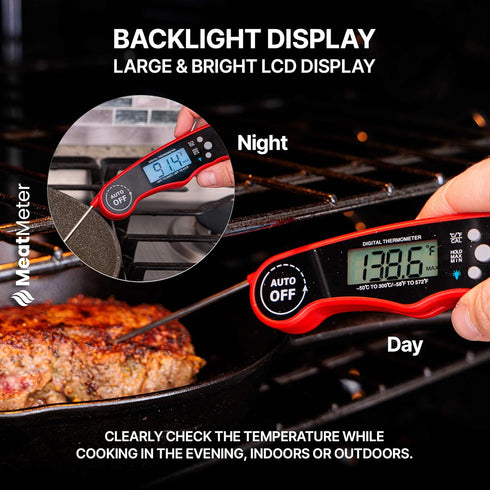 Digital Meat Thermometer for Grill/Cooking Fast Instant Read Waterproof Magnetic Probe Thermometer w/Backlight and Display for Kitchen, BBQ, Fryin...