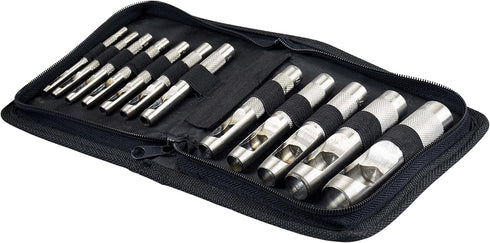 SE Heavy-Duty 12-Piece Hollow Leather Punch Set - High Carbon Steel, Machined Grip, 1/8" to 3/4" Sizes - Includes Zipper Pouch for Gasket, Leather...