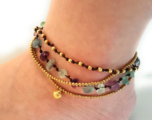 Infinityee888 Fluoride Anklet Bracelet with Bell Stone Handmade Brass Bead Bells Indian Boho Anklet for women, teen girls - JA242...