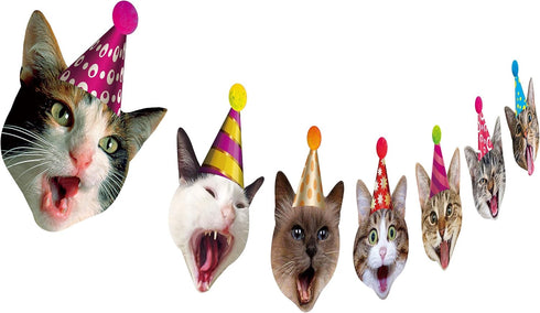 Birthday Cat Garland, Photographic Cat Faces Birthday Banner, Kitties Bday Party Bunting Decoration...