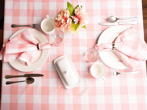 DII Buffalo Check Collection, Classic Farmhouse Tablecloth, Tablecloth, 52x52, Pink & White...